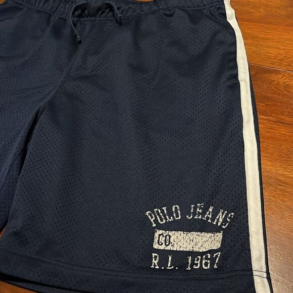 Vintage Men’s Polo Jeans Company Blue and Yellow Basketball Shorts Size XL - Picture 4 of 8